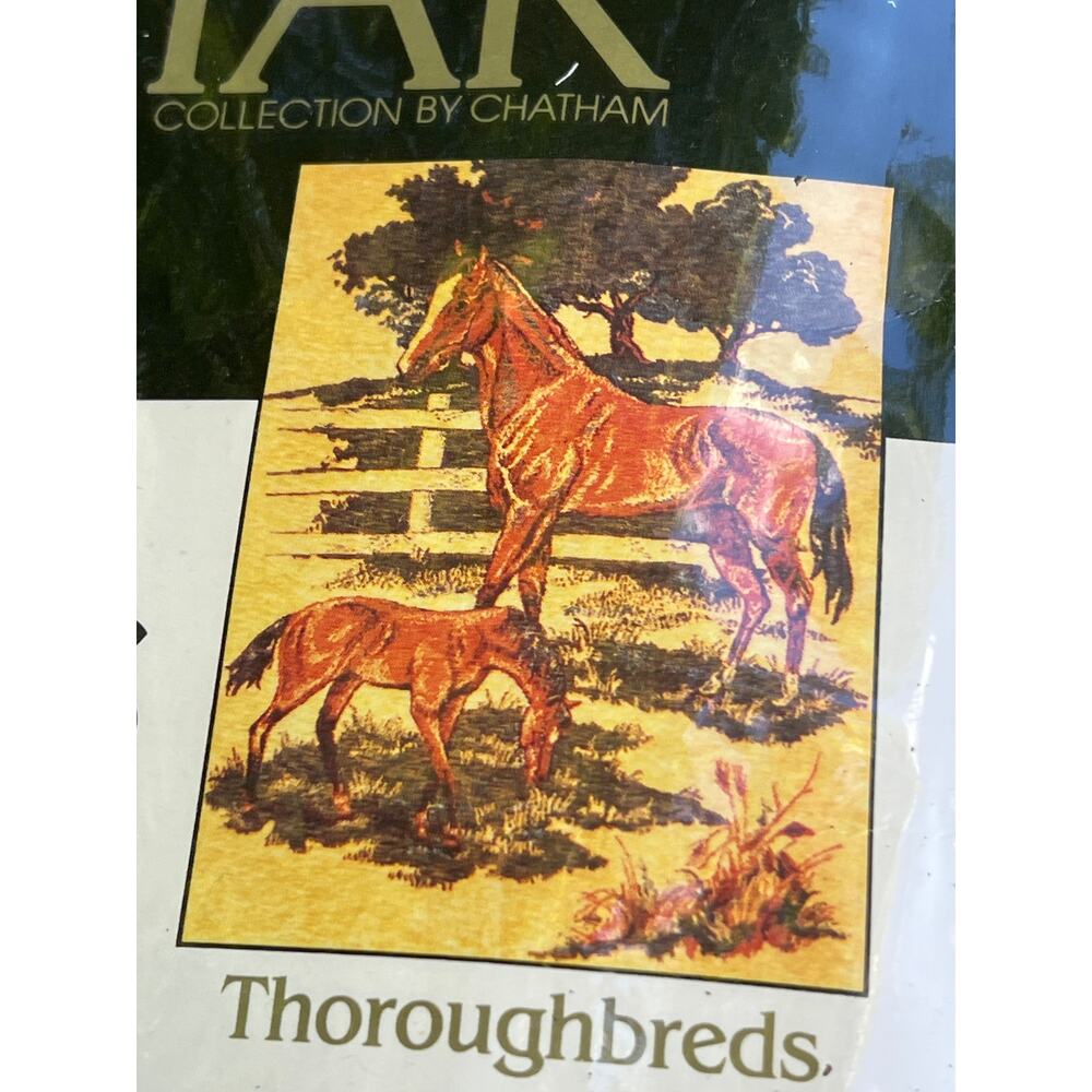 Vtg Horses Throw Blanket Furry North Star Thoroughbreds 60x80 Western Equestrian